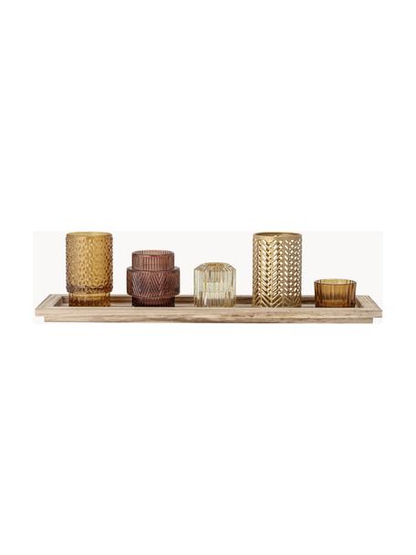 Windlichter-Set Elviena mit Holztablett, 6-tlg., Tablett: Paulowniaholz, Brauntöne, Helles Holz, B 43 x H 11 cm