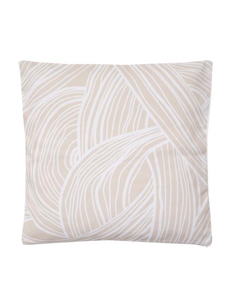 Federa arredo in cotone bio con stampa astratta Korey, 100% cotone organico, certificato GOTS, Beige, bianco, Larg. 45 x Lung. 45 cm