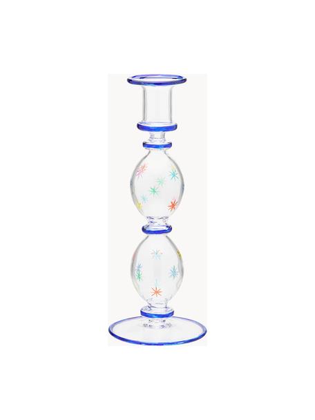 Candelabro in vetro soffiato borosilicato Galaxy, Vetro borosilicato, soffiato a bocca, Trasparente, blu elettrico, multicolore, Ø 9 x Alt. 23 cm