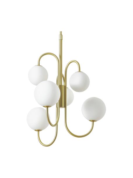Hanglamp Avalee van glas, Baldakijn: gecoat metaal, Wit, goudkleurig, Ø 55 x H 100 cm