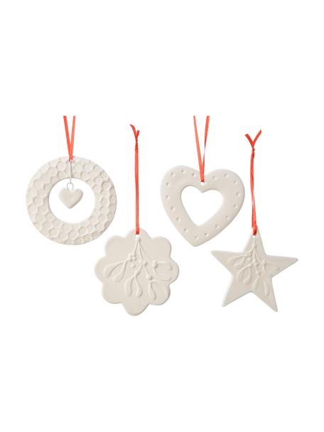Décoration de sapin de Noël Lina, 4élém., Porcelaine, Blanc, Ø 10 x prof. 1 cm