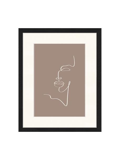 Stampa digitale incorniciata Minimal Line Face, Struttura: legno di faggio, certific, Immagine: stampa digitale su carta , Nero, torrone, Larg. 33 x Alt. 43 cm