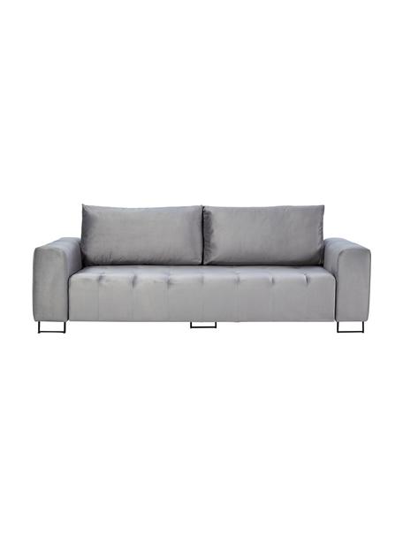 Fluwelen slaapbank Byron (3-zits) met opbergruimte, Bekleding: polyester fluweel, Frame: massief grenen, spaanplaa, Poten: gelakt metaal, Fluweel lichtgrijs, zwart, B 250 x D 105 cm