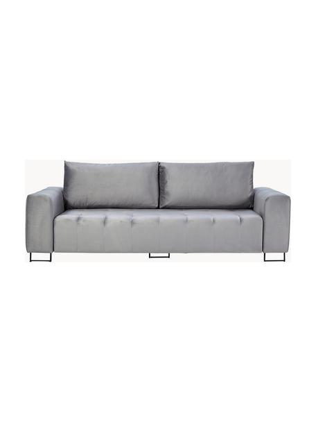 Fluwelen slaapbank Byron (3-zits) met opbergruimte, Bekleding: polyester fluweel Met 45., Frame: massief grenen, spaanplaa, Poten: metaal, gelakt, Fluweel lichtgrijs, zwart, B 250 x D 105 cm