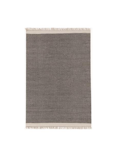 Ručne tkaný vlnený koberec so strapcami Kim, 80 %  vlna, 20 % bavlna 

V prvých týždňoch používania môžu vlnené koberce uvoľňovať vlákna, tento jav po čase zmizne, Čierna, svetlobéžová, Š 160 x D 230 cm (veľkosť M)