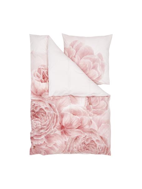 Pościel z perkalu Rosario, Biały, blady różowy, 135 x 200 cm + 1 poduszka 80 x 80 cm