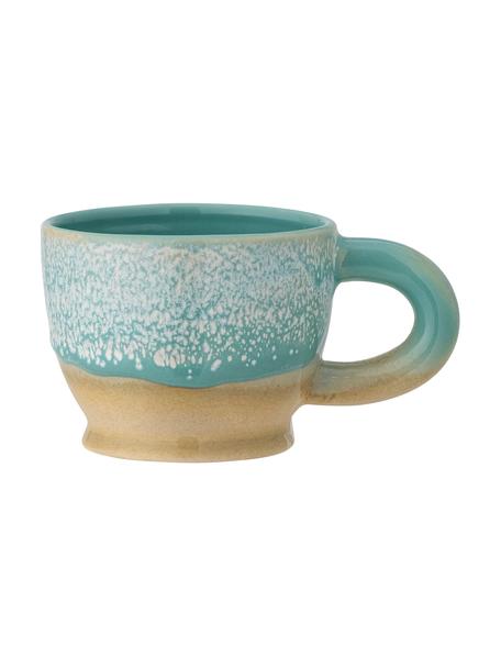 Tazas artesanales con esmalte reactivo Safie, 4 uds., Gres, Tonos verdes, amarillo, Ø 10 x Al 8 cm, 300 ml