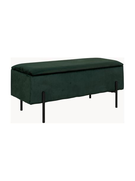 Banc rembourré velours avec rangement Woldorf, Velours vert foncé, pieds noirs, larg. 95 x haut. 46 cm