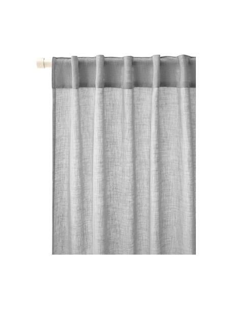 Rideau semi-transparent gris clair avec ruflette à passants cachés Ibiza, 2 pièces, 100 % polyester, Gris, larg. 135 x long. 260 cm