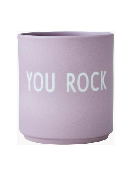 Taza diseño Favourite YOU ROCK, Porcelana fina de hueso (porcelana)
Fine Bone China es una pasta de porcelana fosfática que se caracteriza por su brillo radiante y translúcido., Lila (You rock), Ø 8 x 9 cm, 250 ml
