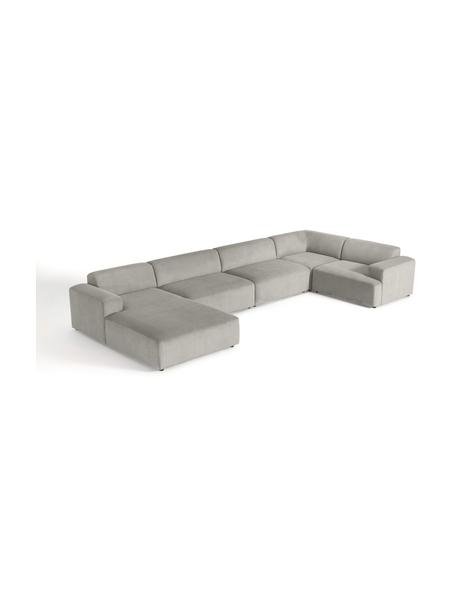 Sofá rinconera longue grande de pana Melva, Tapizado: pana (92% poliéster, 8% p, Estructura: madera de pino y abeto ma, Patas: plástico., Pana gris, An 458 x F 220 cm, chaise longue derecha