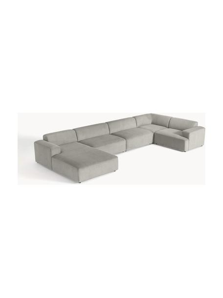 Sofa narożna XL ze sztruksu Melva, Tapicerka: sztruks (92% poliester, 9, Stelaż: lite drewno sosnowe i świ, Nogi: tworzywo sztuczne, Szary sztruks, S 458 x G 220 cm, prawostronna