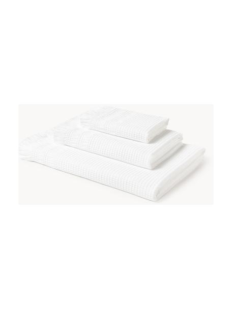 Set di 3 asciugamani con motivo a nido d'ape Yara, varie misure, Bianco, Set da 3 (asciugamano ospite, asciugamano e telo bagno)
