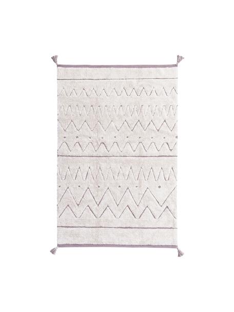 Tappeto in cotone con nappe e motivo geometrico Azteca, Beige, Larg. 90 x Lung. 130 cm (taglia XS)