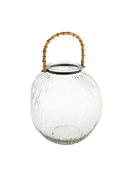 Windlicht Hyde aus Glas, Windlicht: Glas, Griff: Bambus, Transparent, Braun, Ø 28 x H 32 cm