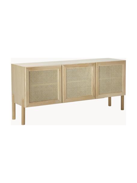 Eikenhouten dressoir Jolie met Weens vlechtwerk, Poten: massief eikenhout, Eikenhout, beige, B 160 x H 75 cm