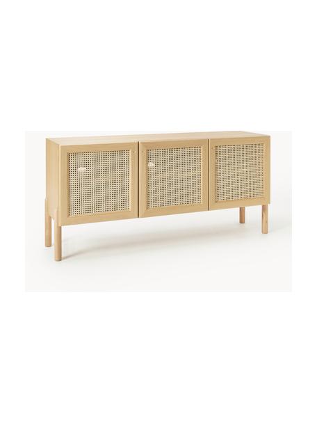 Eikenhouten dressoir Jolie met Weens vlechtwerk, Poten: eikenhout, Eikenhout, beige, B 160 x H 75 cm