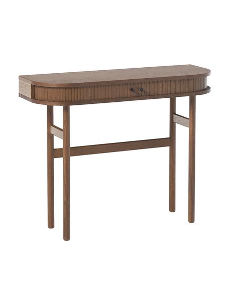 Consolle con fronte scanalato Calary, Gambe: legno massiccio di querci, Legno, effetto noce, Larg. 100 x Alt. 80 cm