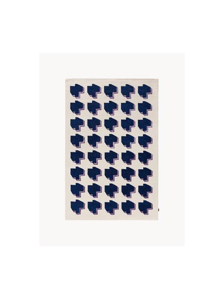 Handgetuft wollen vloerkleed Keith, 90% wol, 10% lyocell

Bij wollen vloerkleden kunnen vezels loskomen in de eerste weken van gebruik, dit neemt af door dagelijks gebruik en pluizen wordt verminderd., Lichtbeige, donkerblauw, B 160 x L 230 cm (maat M)