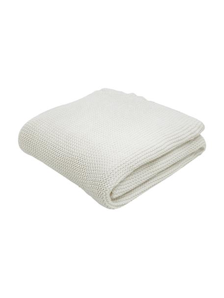 Plaid en tricot Adalyn, 100 % coton bio, certifié GOTS, Blanc, larg. 150 x long. 200 cm
