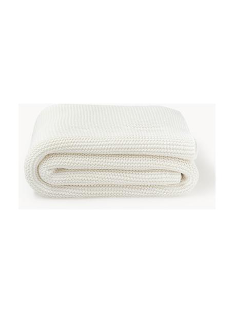 Plaid en tricot Adalyn, 100 % coton bio, certifié GOTS, Blanc cassé, larg. 150 x long. 200 cm