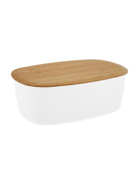 Design broodtrommel Box-It in wit met snijplank als deksel, Deksel: bamboe, Wit, helder hout, B 35 cm x H 12 cm