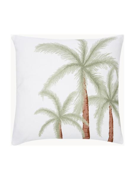 Kissenhülle Palima mit Palmenprint aus Bio-Baumwolle, 100% Bio-Baumwolle, GOTS-zertifiziert, Weiss, Grün, B 45 x L 45 cm