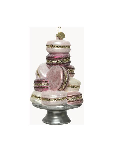 Décoration de sapin de Noël Macarons, Verre, Rose, blanc, gris, couleur argentée, Ø 8 x haut. 14 cm