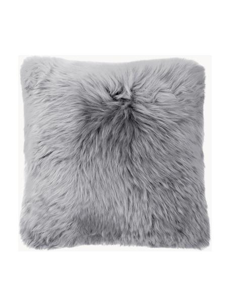 Housse de coussin en peau de mouton lisse Oslo, Gris clair, larg. 40 x long. 40 cm