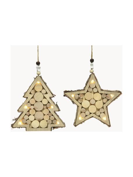 Piezas luminosas LED Woodo, 2 uds., funciona a pilas, Madera, Marrón, beige, Set de diferentes tamaños