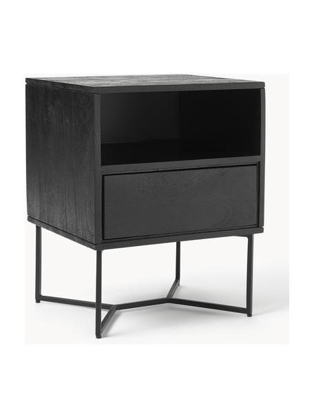 Table de chevet en manguier massif avec tiroir Luca, Bois de manguier, noir laqué, larg. 45 x haut. 57 cm