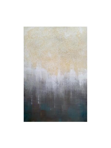 Ręcznie malowany obraz na płótnie Sandy Abstract, Odcienie niebieskiego, odcienie złotego, S 84 x W 120 cm