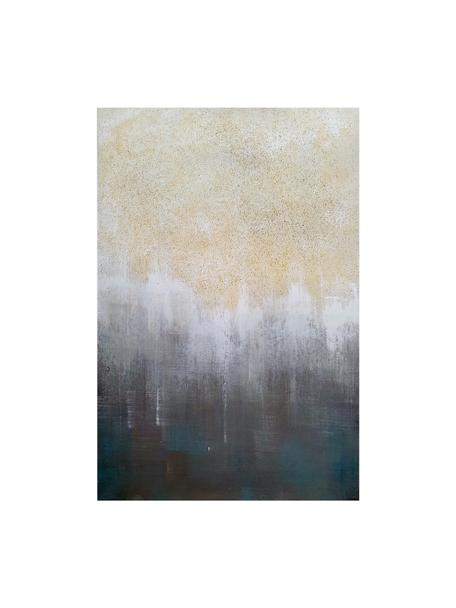 Handbeschilderde canvas print Sandy Abstract, Blauwtinten, goudkleurig, B 84 x H 120 cm