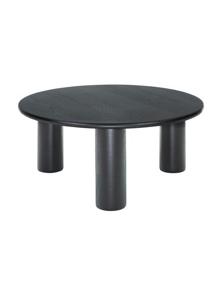 Table basse ronde bois de chêne Didi, Bois de chêne massif, laqué, Noir, Ø 80 cm