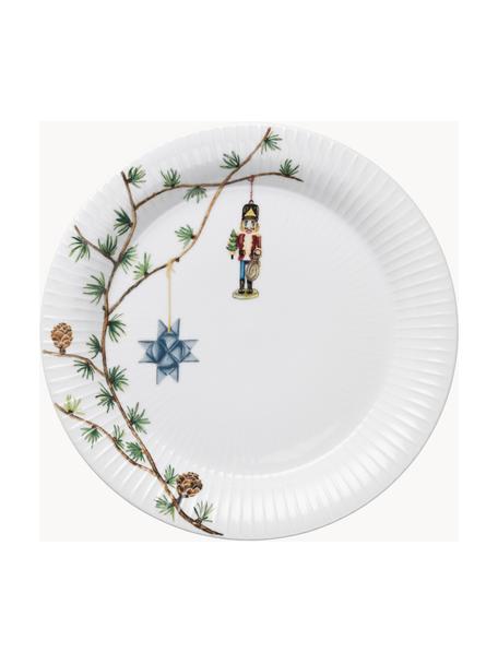 Handbeschilderde kerstdinerborden Hammershøi, 4 stuks, Porselein, Wit, meerkleurig, Ø 27 cm