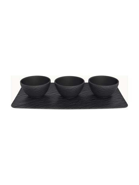 Cuencos de porcelana Manufacture Rock con bandeja para servir, 4 pzas., Porcelana Premium, Negro mate, Set de diferentes tamaños