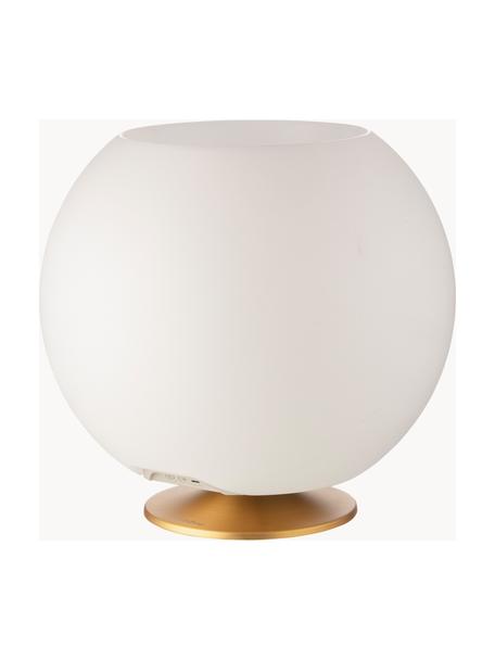 Lampada da tavolo LED con luce regolabile e altoparlante Bluetooth Sphere, Paralume: polietilene, Struttura: metallo rivestito, Bianco, dorato, Ø 38 x Alt. 36 cm