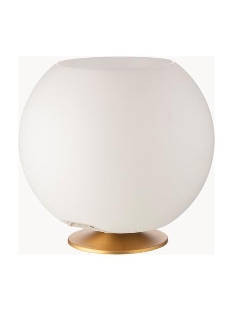 Lámpara de mesa regulable Sphere, con altavoz Bluetooth, Pantalla: polietileno, Estructura: metal recubierto, Blanco, dorado, Ø 38 x Al 36 cm