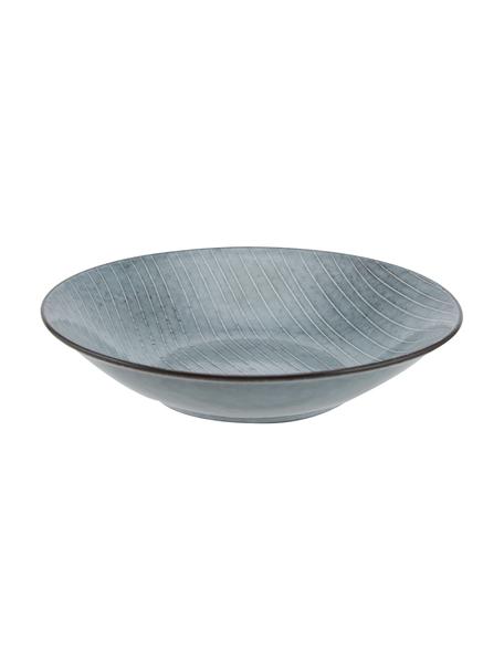 Assiettes creuses artisanales Nordic Sea, 4 pièces, Grès cérame, Tons gris et bleus, Ø 22 x haut. 5 cm