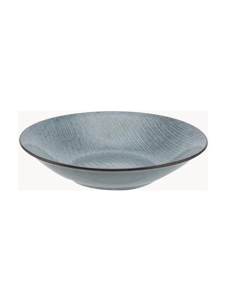 Platos hondos artesanales Nordic Sea, 4 uds., Gres, Gris azulado jaspeado, Ø 22 x Al 5 cm