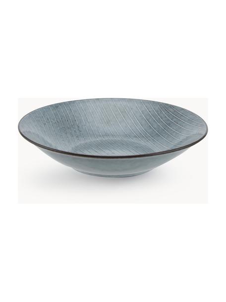 Platos hondos artesanales Nordic Sea, 4 uds., Gres, Gris azulado jaspeado, Ø 22 x Al 5 cm