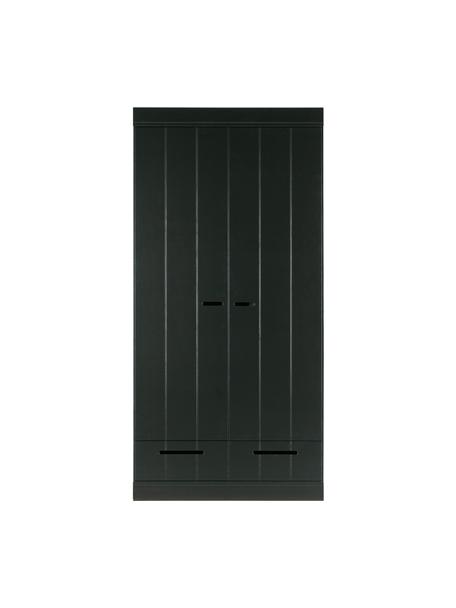Draaideurkast Connect in zwart, 2 deuren, Frame: massief grenenhout, gelak, Handvatten: gelakt metaal, Zwart, 94 x 195 cm