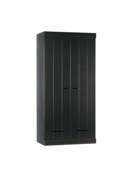 Draaideurkast Connect in zwart, 2 deuren, Frame: massief grenenhout, gelak, Handvatten: gelakt metaal, Zwart, B 94 x H 195 cm