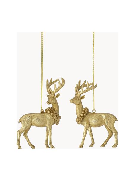 Set de adornos navideños ciervo Elijah, 2 uds., Poliresina, Dorado, An 9 x Al 12 cm