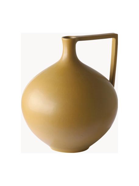 Vase en céramique avec poignée Agne, Grès cérame, Jaune moutarde, Ø 26 x haut. 27 cm