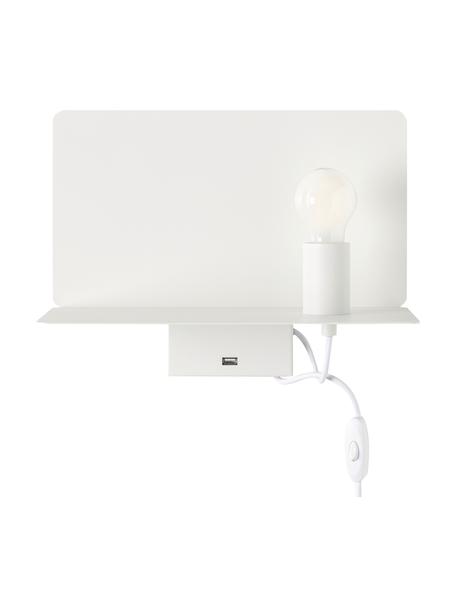 Applique bianca dimmerabile con ripiano e connessione USB Rack, Lampada: metallo rivestito, Bianco, Larg. 35 x Prof. 20 cm