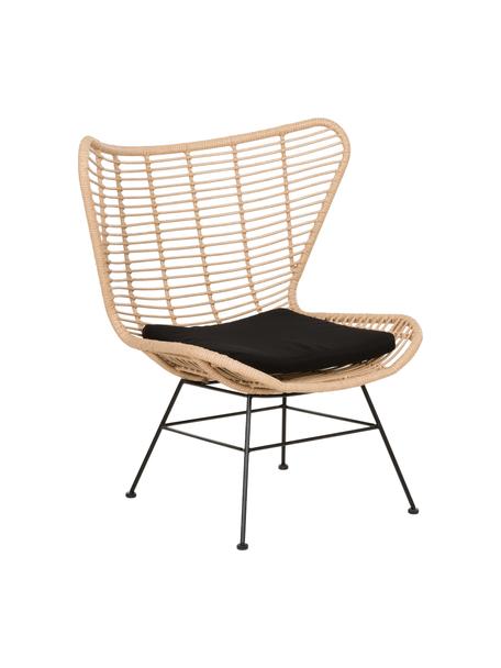 Polyrotan fauteuil Costa, Zitvlak: polyethyleen-vlechtwerk, Frame: gepoedercoat metaal, Lichtbruin, zwart, B 90 x D 89 cm