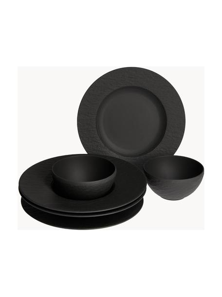 Porseleinen serviesset Rock, 2 personen (set van 6), Porselein, Zwart, 2 personen (6-delig)