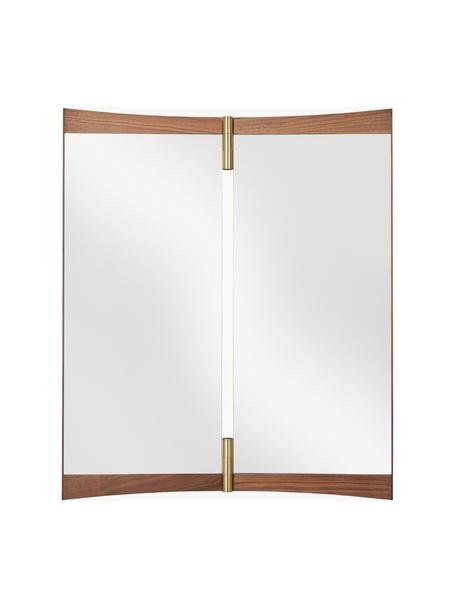 Verstellbare wandspiegel Vanity, Frame: walnoothout, Decoratie: messing, Walnoothout, B 58 x H 69 cm