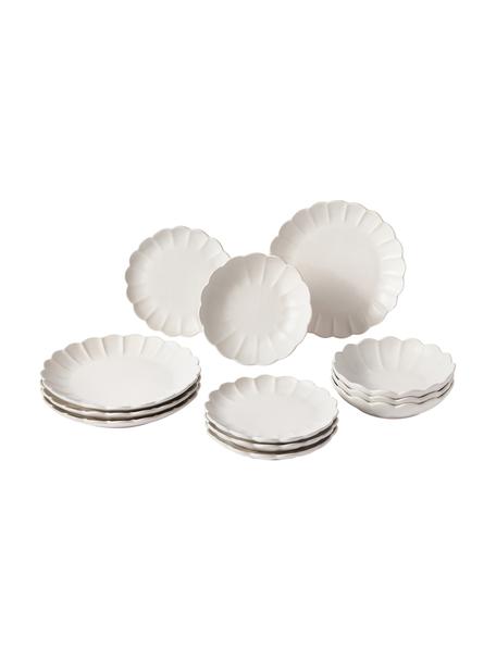 Súprava tanierov Sabina, 4 osoby (12 dielov), Kamenina, Tienidlo: biela, Súprava s rôznymi veľkosťami